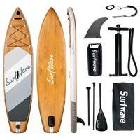 SUP-Board mit Holzmaserungsdesign, Stand-Up-Paddle-Board, 11 Fuß, umweltfreundliches, aufblasbares Stand-Up-Paddle-Board für Yoga und Angeln – extrem stabil, inklusive Pumpe und wasserdichter Tasche 