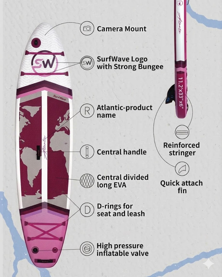 Tabla de SUP inflable profesional de 3,35 m, tabla de surf de remo inflable versátil de grado militar para surf y expediciones, incluye remo de carbono y bomba profesional.